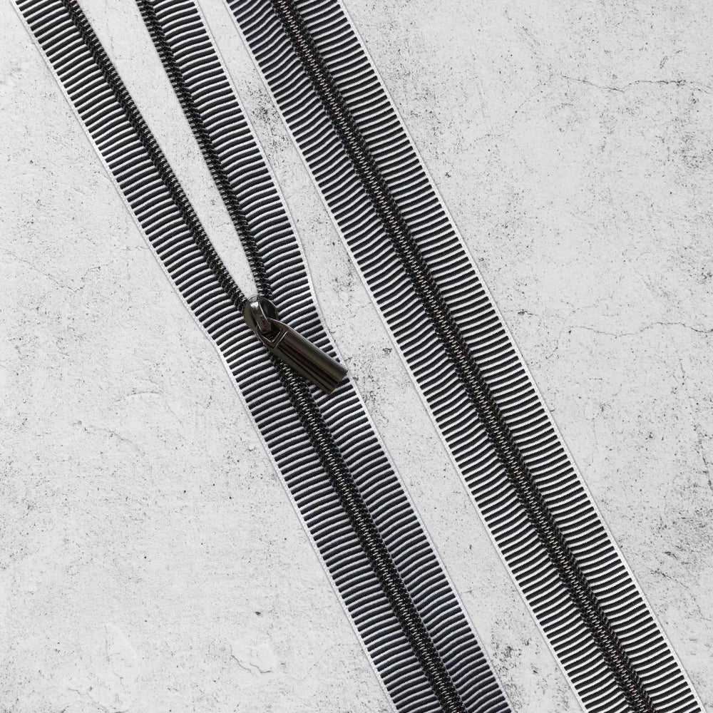 Zipper By The Yard Teeth #5 - Black + White Striped Tape