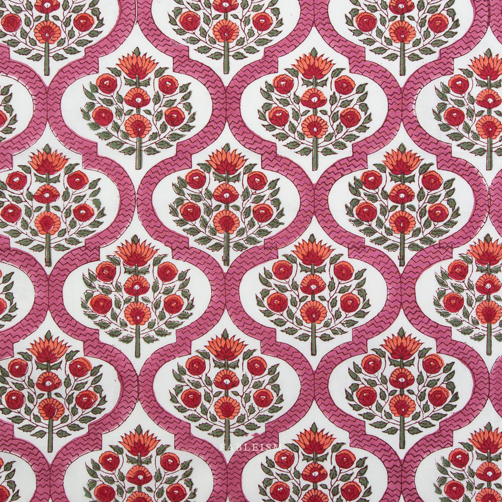 Indian Block Prints - Cottage - Lattice Floral Pink