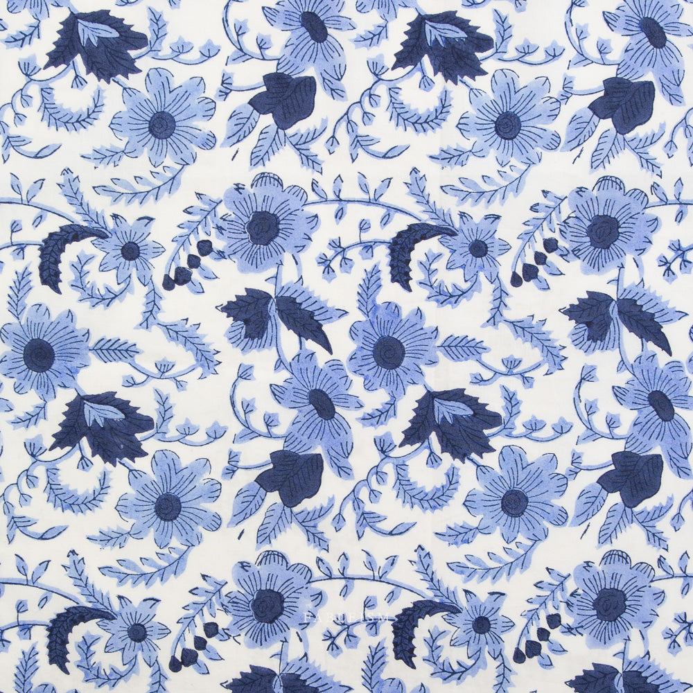Indian Block Prints - Cottage - Country Floral Blue
