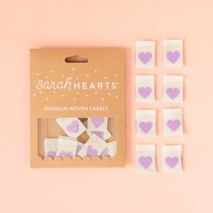 Woven Garment Labels 8-Pack - Purple Hearts