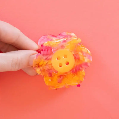 Daisy Button Pink and Yellow | Large Claw Clip