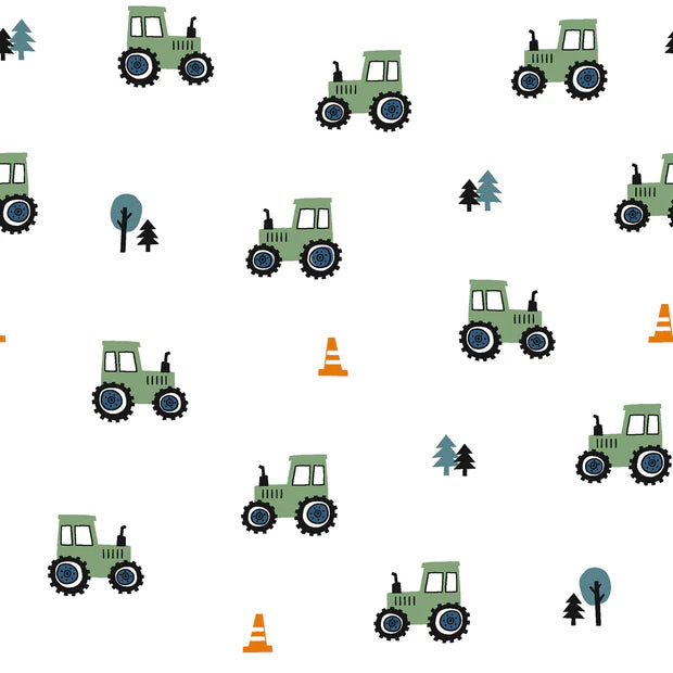 Cotton Poplin - Green Tractors