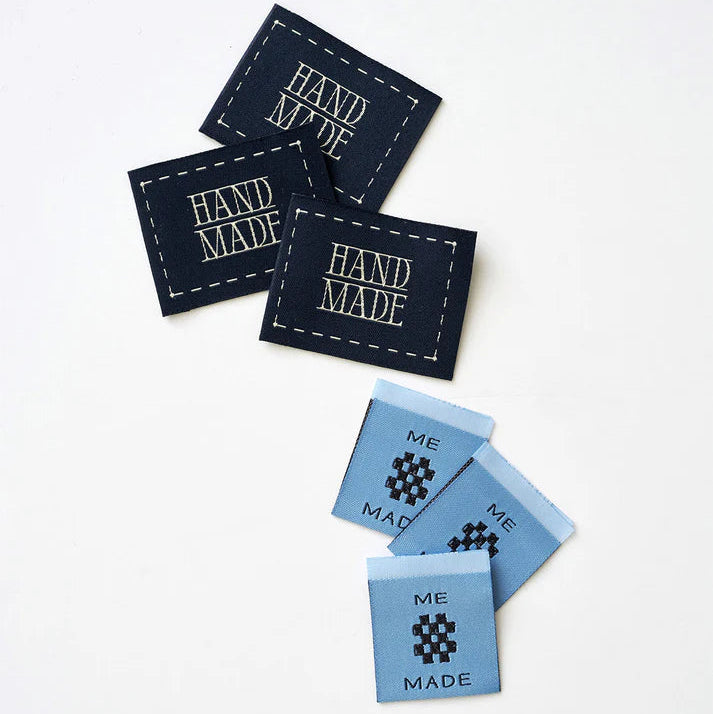 Woven Garment Labels 6-Pack - Handmade Stitched Frame Blue