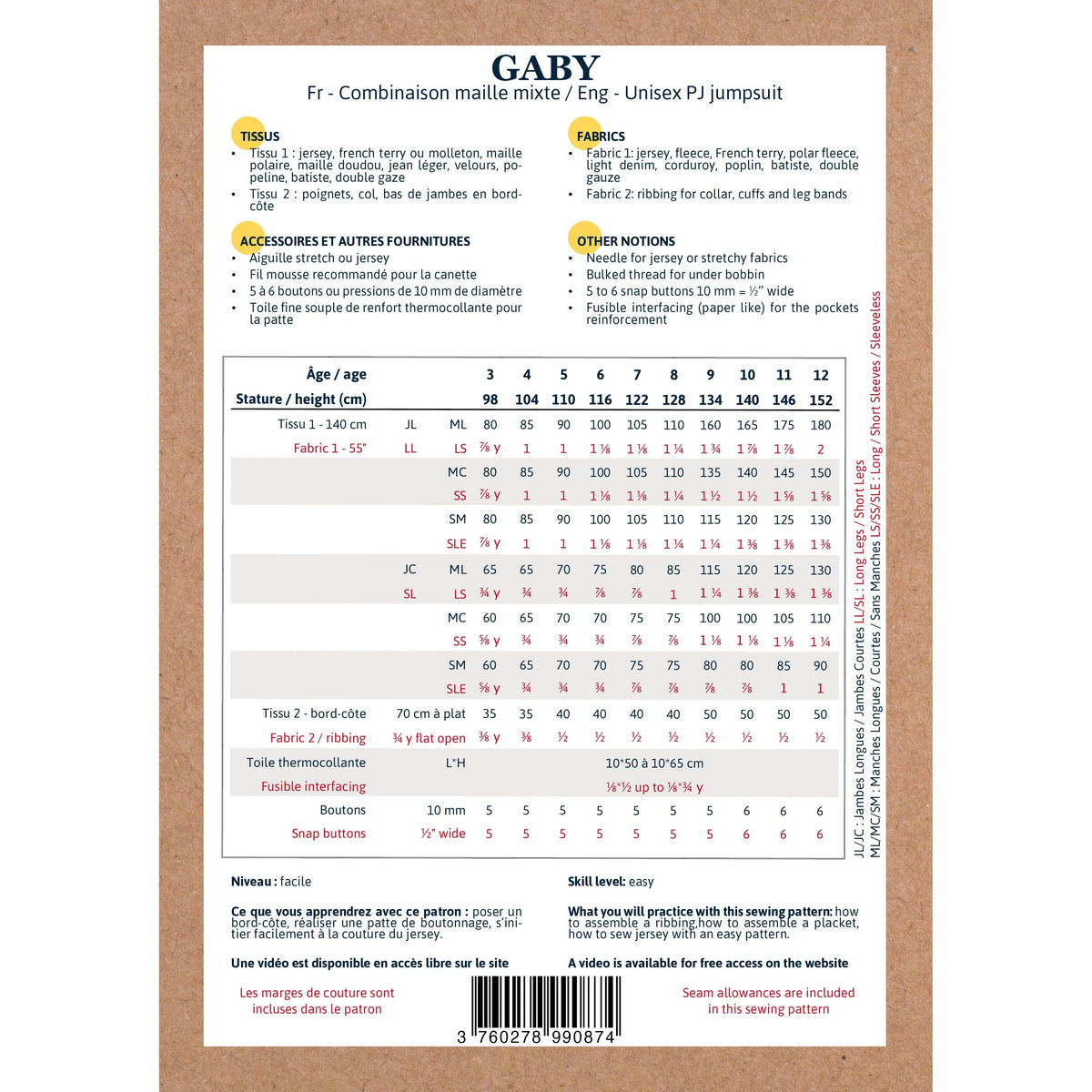 Gaby Pajama Pattern | 3-12 Years