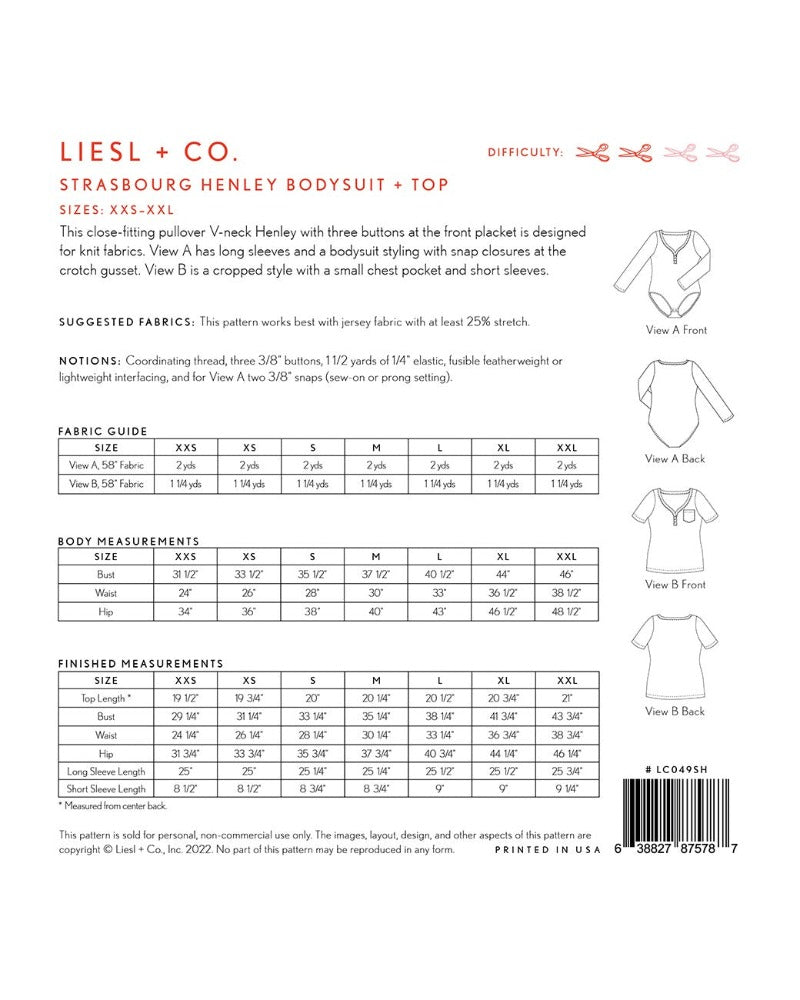 Strasbourg Henley Bodysuit and Top Pattern