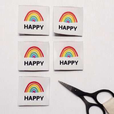 Woven Garment Labels 5-Pack - Happy