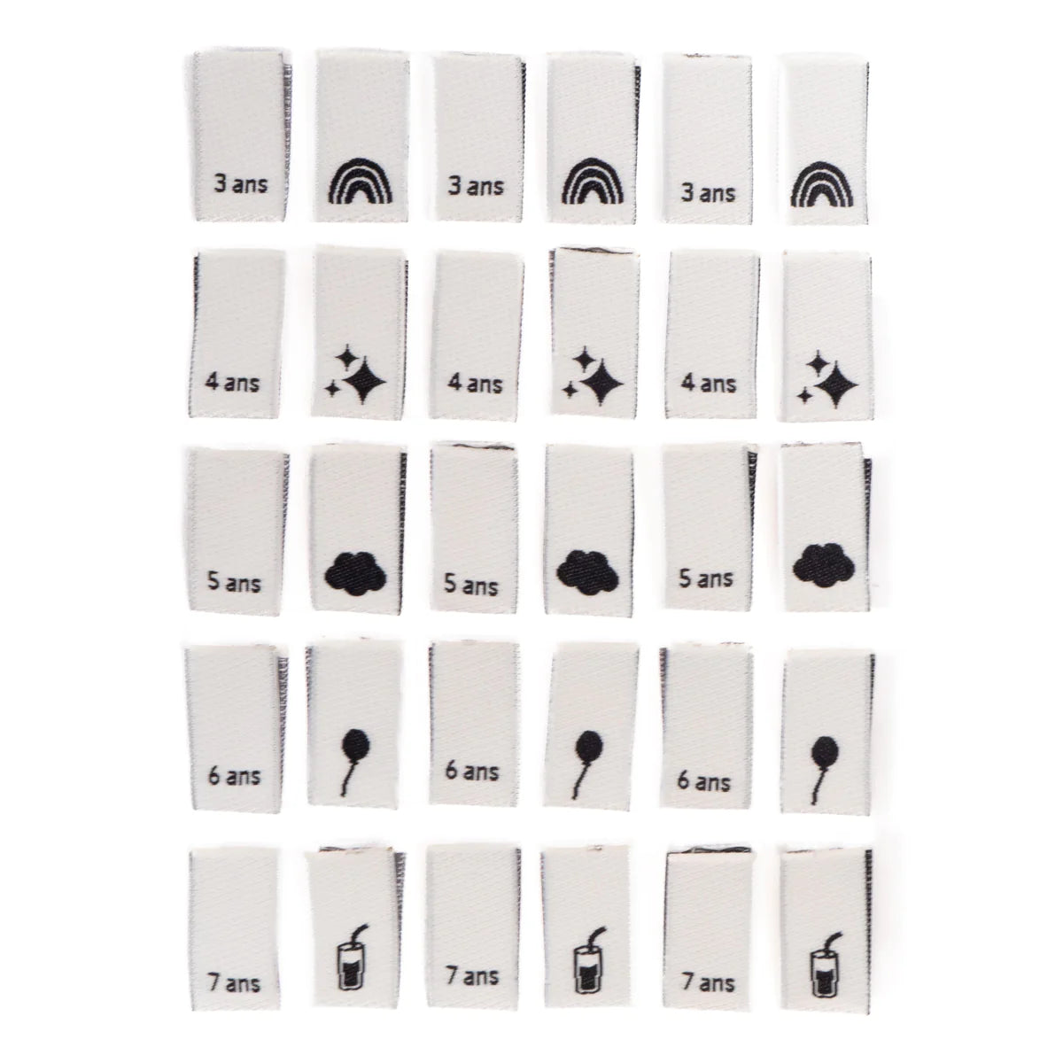 Woven Size Labels 15-Pack - 3-7 Years