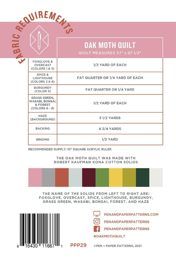 Oak Moth Quilt Pattern - Thread Count Fabrics