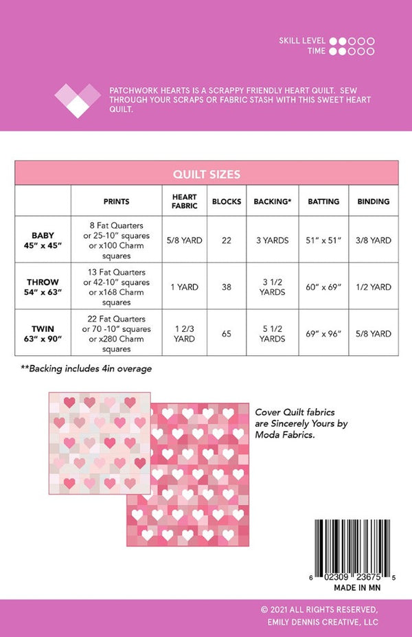 Patchwork Hearts Quilt Pattern - Thread Count Fabrics