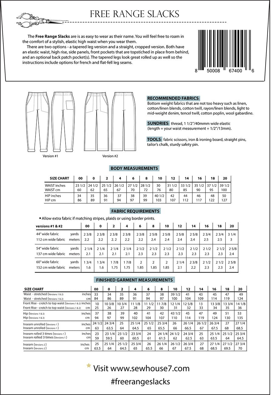 Free Range Slacks Pattern - Sizes 00-20