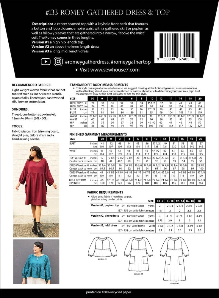 Romey Gathered Dress and Top Pattern