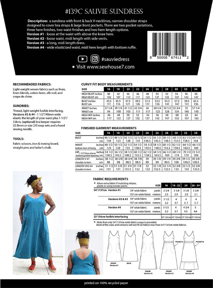Sauvie Sundress Pattern - Sizes 16-34