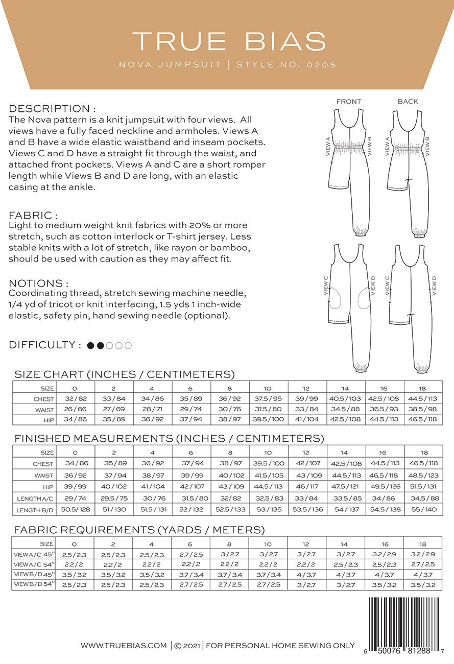 Nova Jumpsuit Pattern Sizes 0-18