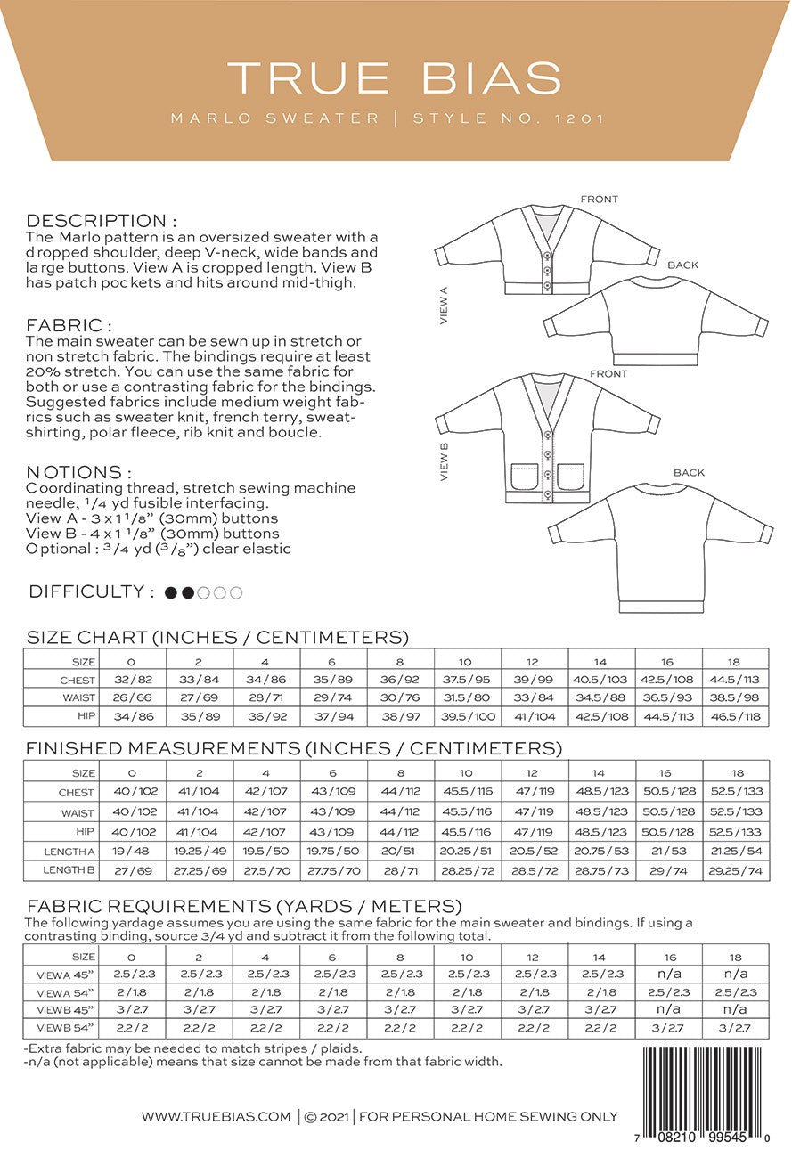 Marlo Sweater Pattern Sizes 0-18