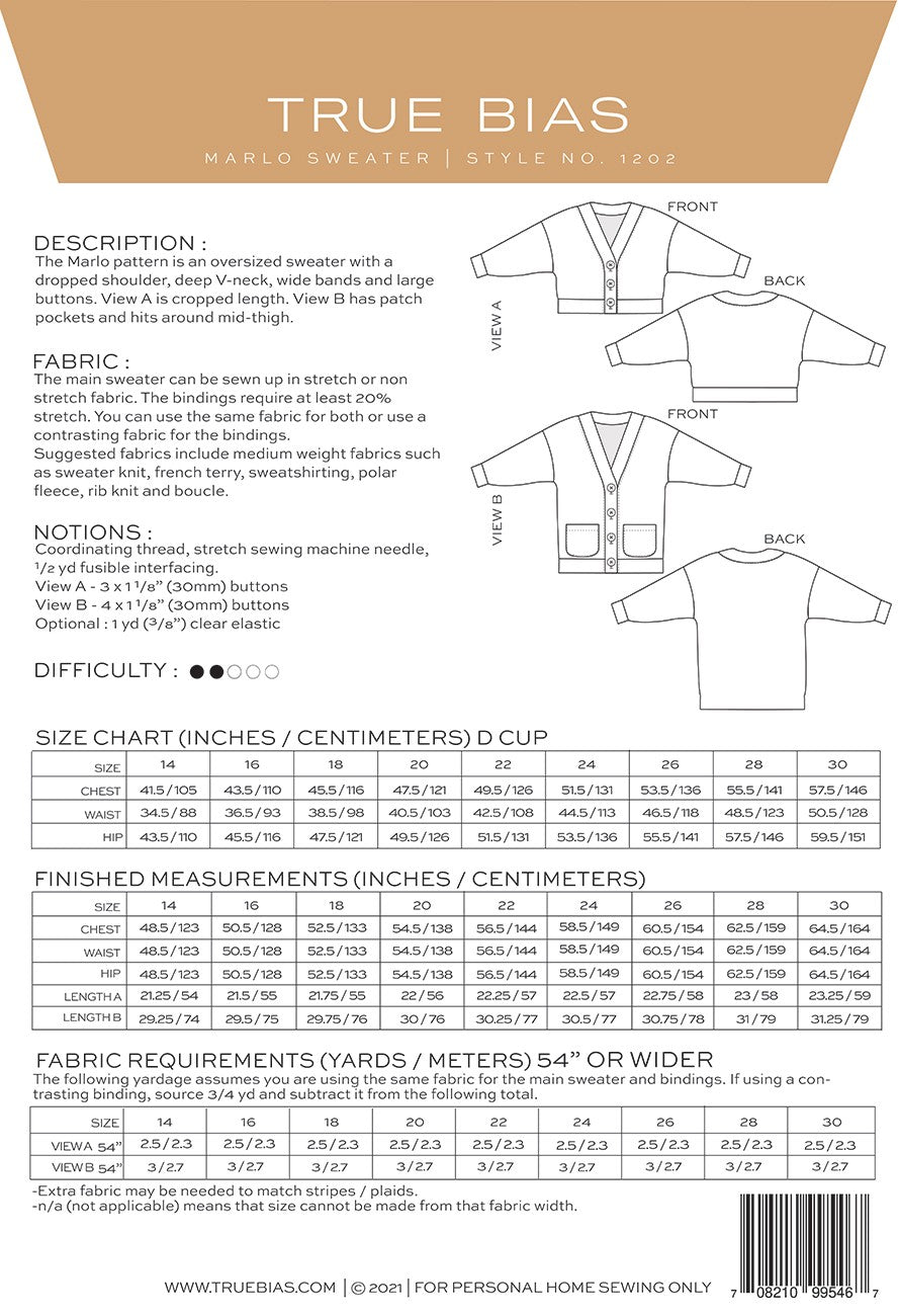 Marlo Sweater Pattern Sizes 14-30