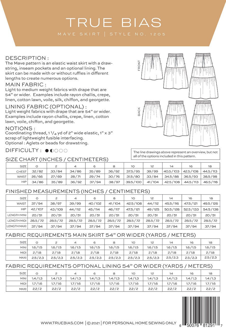 Mave Skirt Pattern Sizes 0-18