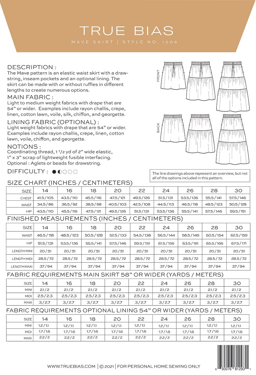 Mave Skirt Pattern Sizes 14-30