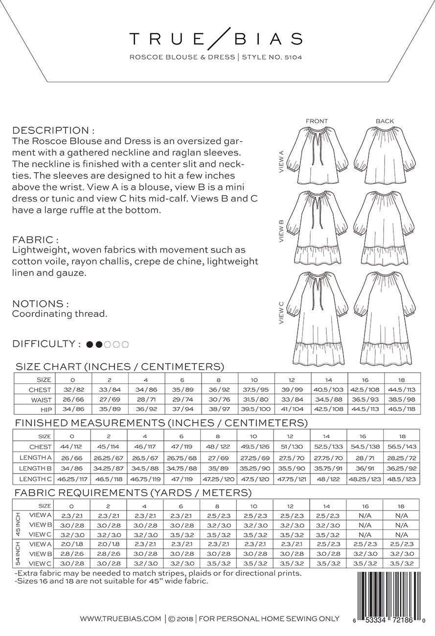Roscoe Blouse and Dress Pattern